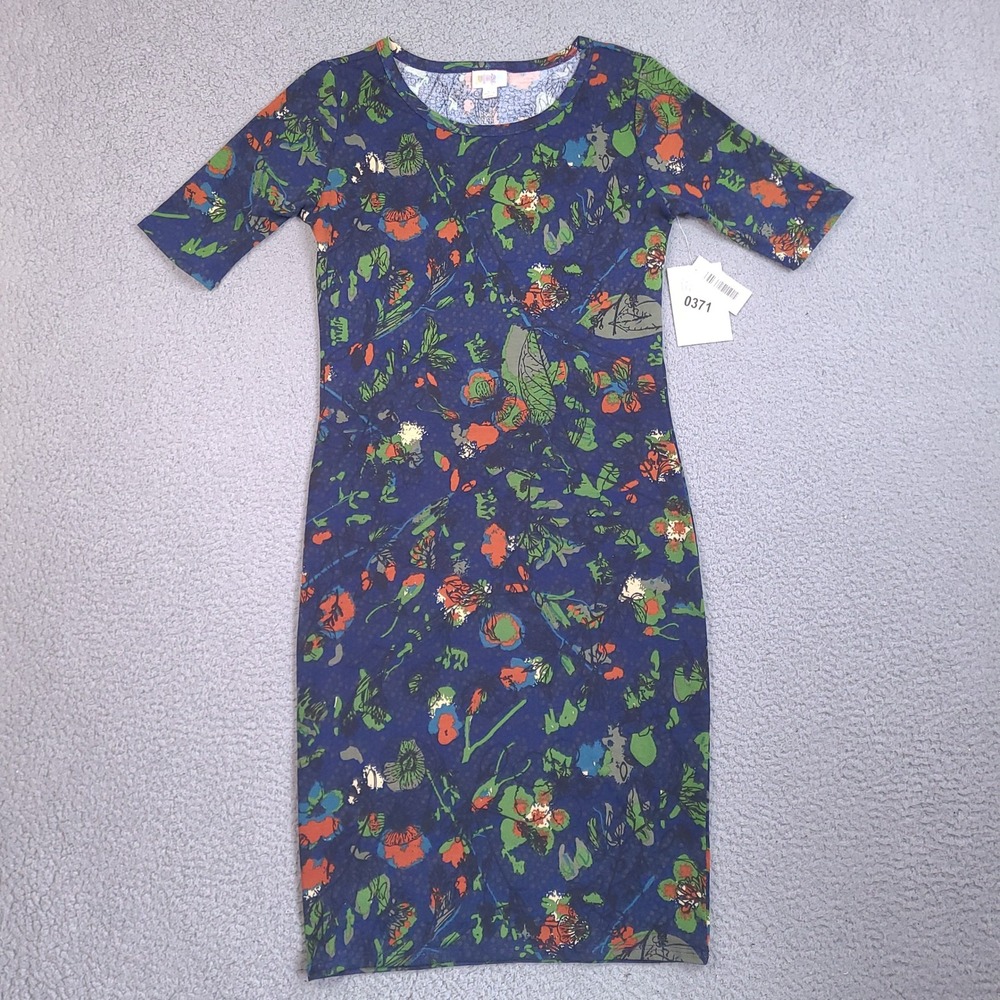 LuLaRoe Julia Dress Womens XS Blue Floral Stretch Midi NEW